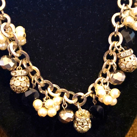 White House Black Market Faux Pearl and Rhinestone Baubles Link Necklace - Picture 2 of 5
